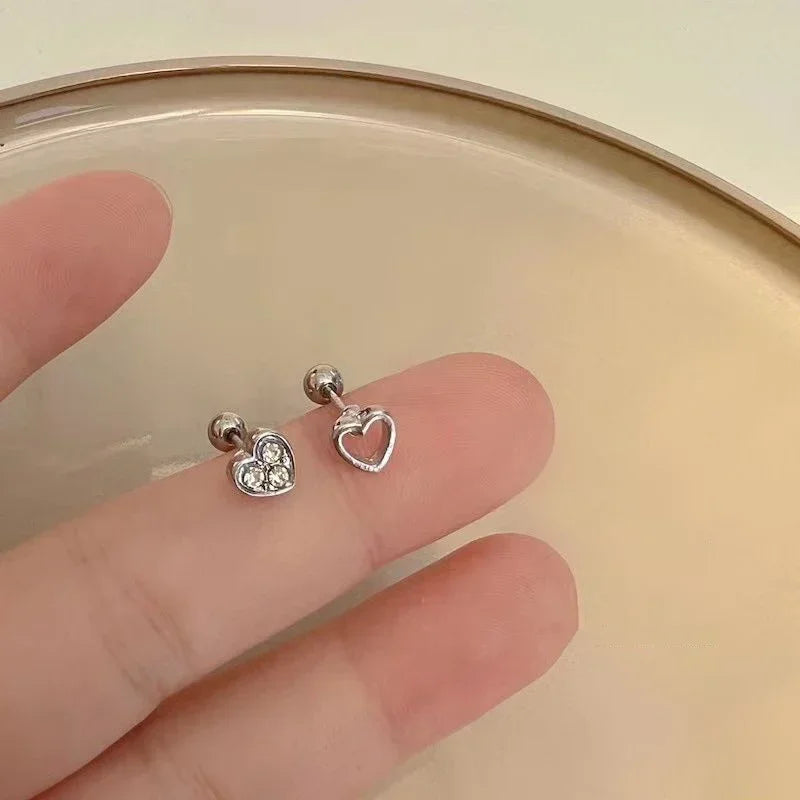 LIZAKOSHT  -  Punk Zircon Heart Earrings Women Irregular Hollowed Ear Studs Love Minimalist Earring Sweet Girls Jewelry Accessories