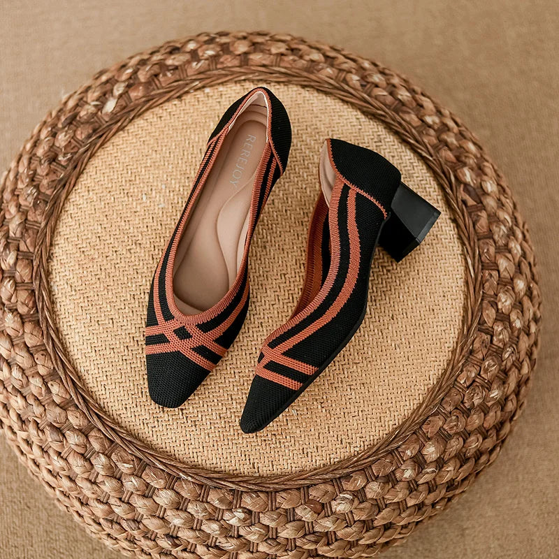 LIZAKOSHT  -  Autumn Women Fashion Casual Slip-on Pump Knitting Single Flat Shoes Breathable Shallow Mouth Square Head Cloth Loafers