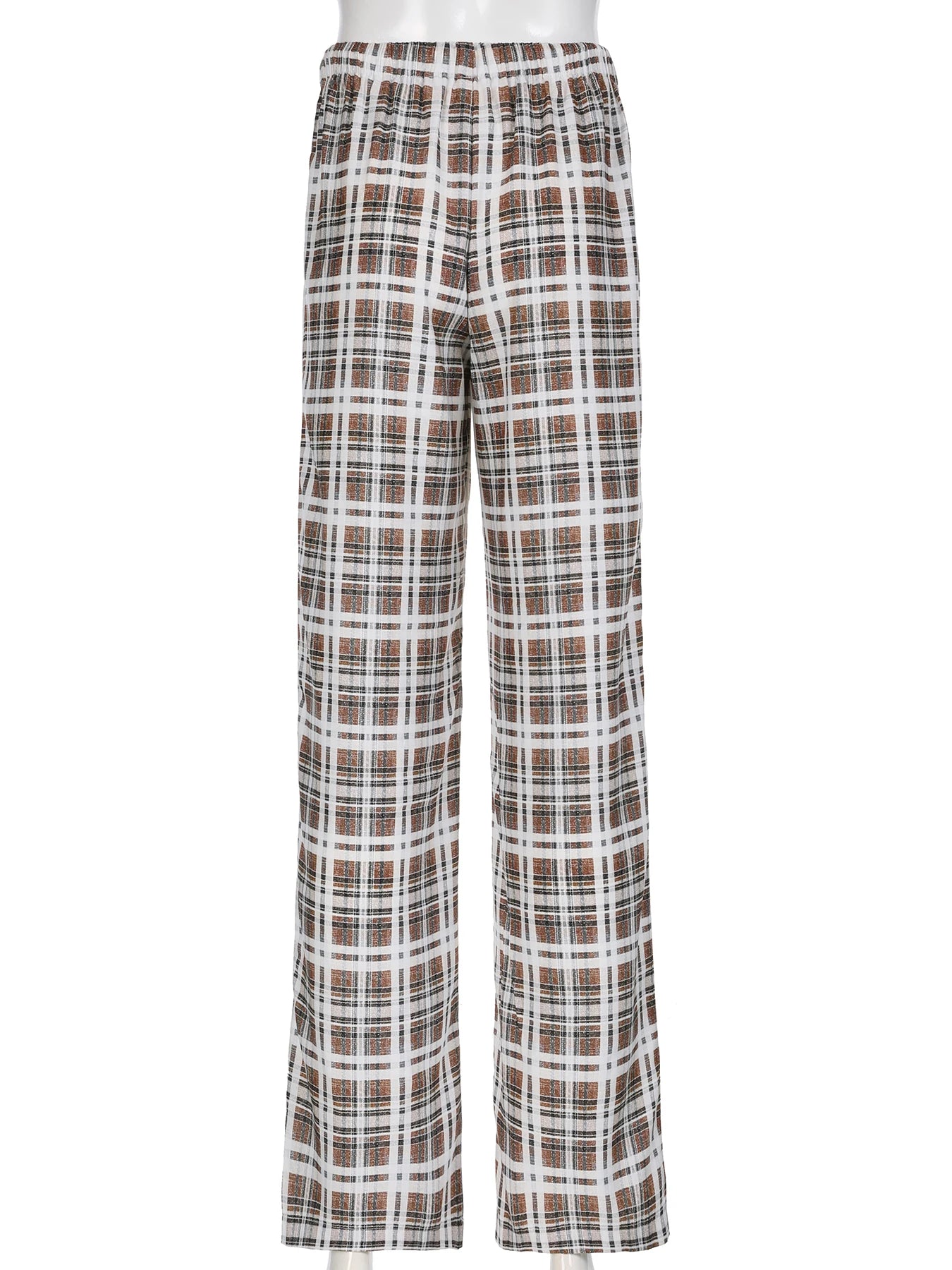 LIZAKOSHT  -  Vintage Brown Plaid Pants for Women Sweet Casual Chic Trousers Y2K Streetwear Loose Bottoms Fashion Harajuku HomePants