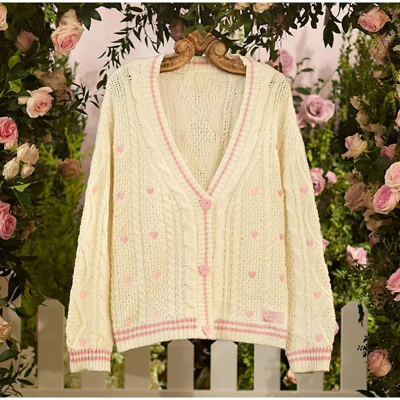 LIZAKOSHT  -  Love Sweater Knitted Cardigan Female V-Neck Long Sleeves Loose Single Breasted Top Chic Casual Women's New Versatile Cardigans