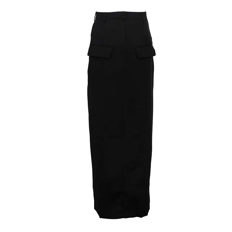 LIZAKOSHT  -  2026 Fashion Black Pockets Women's Skirt Elegant High Waisted Straight Skirts Casual Solid Ankle-Length Skirts Female Clothing