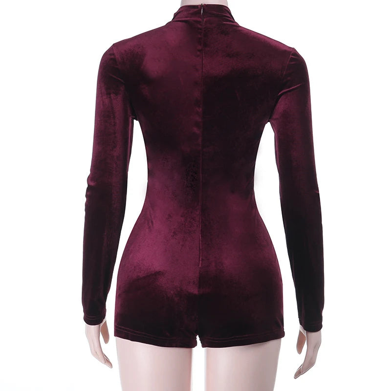 LIZAKOSHT  -  Autumn/Winter Korean Velvet Long-Sleeved Zip Up Women Playsuits Winter Fashion Vintage One Piece Rompers