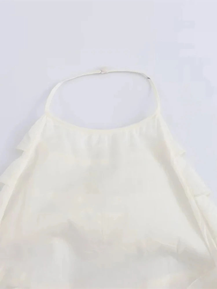 LIZAKOSHT  -  Layered Decorative Womens Halter Mini Dresses Chic Ruffled Sleeveless Backless Female Cake Skirt Summer Beach Party Short Dress