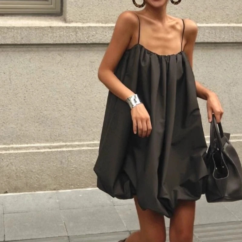 LIZAKOSHT  -  Summer French Elegant Black Loose Sling Women's Dress