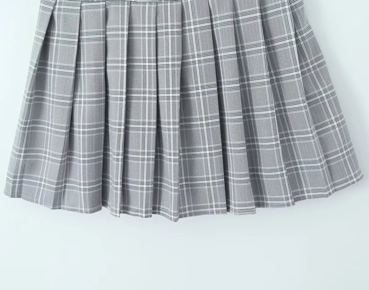 LIZAKOSHT  -  Europe and America Wind Summer New French Retro Sexy Spice Girl Plaid Pure Desire Slim Pleated Skirt.