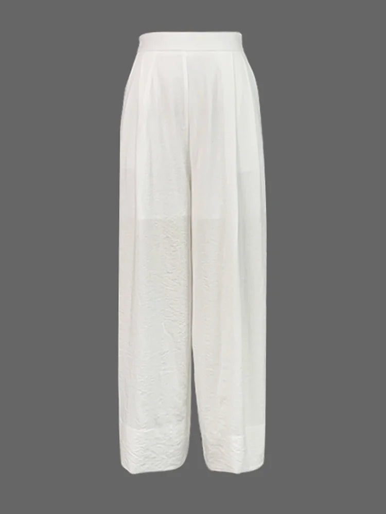 LIZAKOSHT  -  Casual Daily Pants Women Loose Wide Leg Pants 2025 Summer Solid Color Vacation High Waisted Elasticity White Trousers