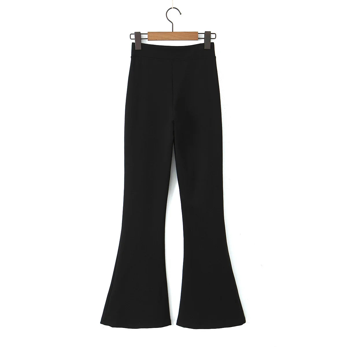 LIZAKOSHT  -  Woman Long Stretch Slim Skinny Trousers Legging Yoga Bottom Sexy Plain Black Solid V High Waist Full Length Flare Pants