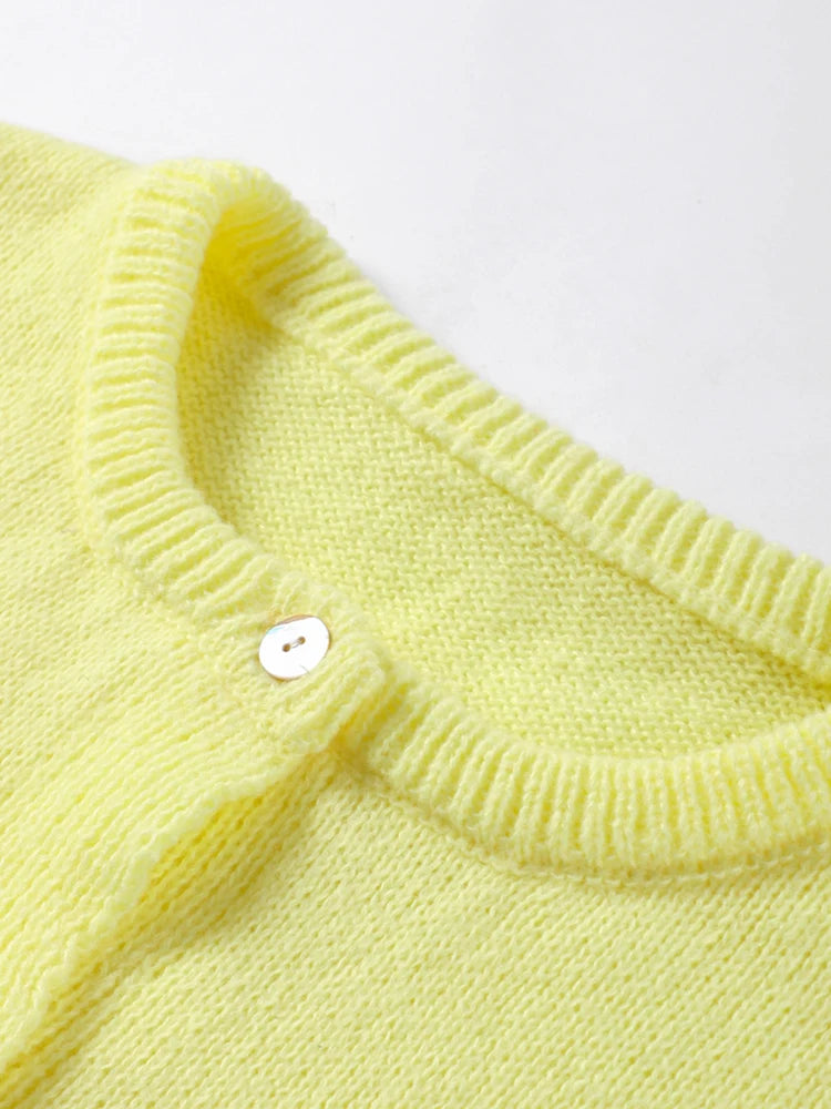 LIZAKOSHT  -  Round Neck Sweater Cardigan Minimalism Cute Soft Waxy Knitted Short Coat Jacket Women Casual Loose Slimming Single Breasted Top