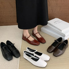 LIZAKOSHT - Spring Women Red White Flat Shoes Fashion Round Toe Ladies Soft Sole Dress Ballerinas Shoes Casual Outdoor Elegant Mary Jane Sho