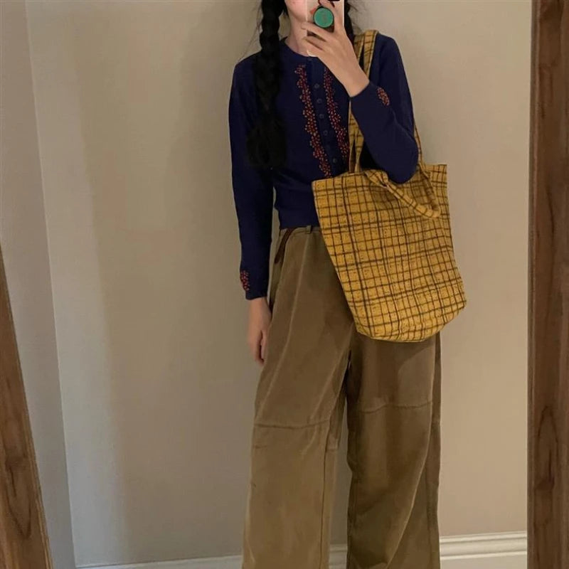 LIZAKOSHT  -  College Students Tote Bags Vintage Contrast Color Plaid Handbags New Streetwear Women Casual Shoulder Underarm Bag Y2k Aesthetic
