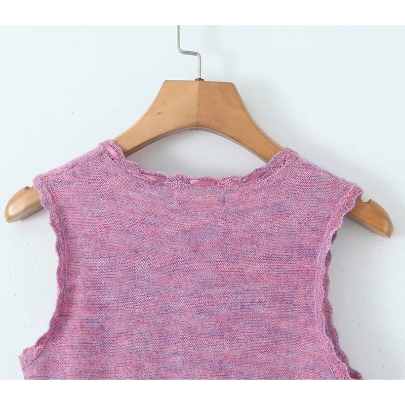 LIZAKOSHT  -  Sexy Women O Neck Sleeveless Crop Knit Tank Top