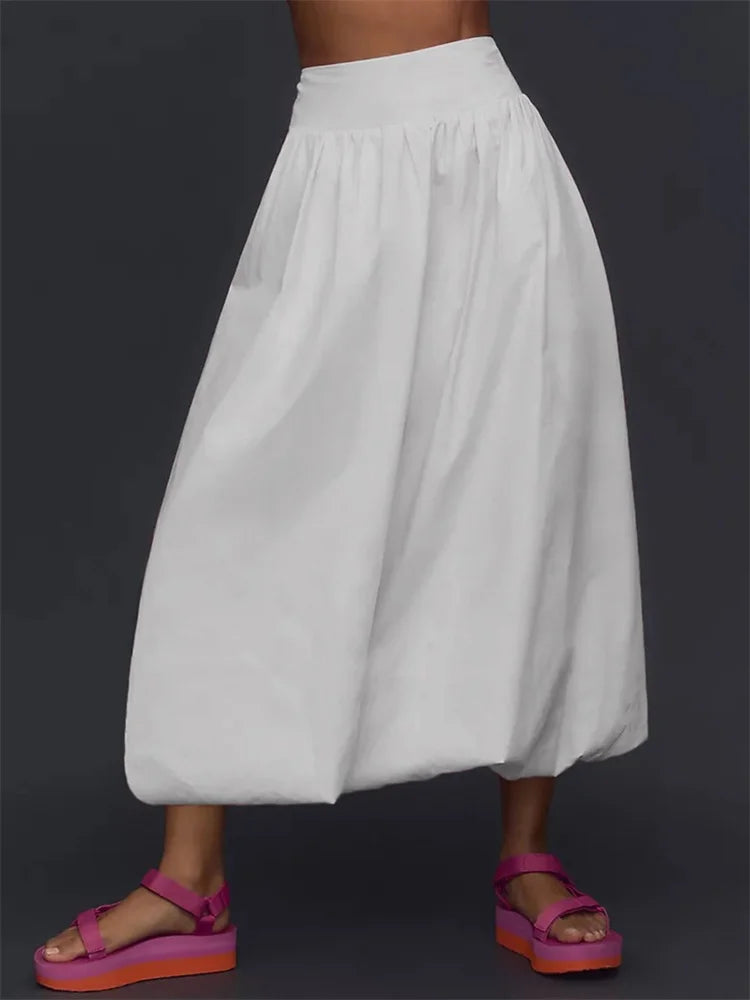LIZAKOSHT  -  Women Long Maxi Skirts Casual Loose Fit Elastic Waist Solid Color Ruched Pleated Skirts for Summer Spring Streetwear