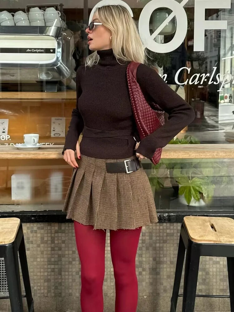 LIZAKOSHT  -  Chic Houndstooth Skirts for Women 2025 Spring Female Slim A-Line Mini Skirt Lady Elegant Short Pleated Skirt with Buckle