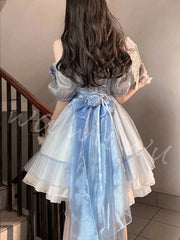 LIZAKOSHT  -  Elegant Gradient Blue Three-Dimensional Rose Lolita Dress Flower Wedding Birthday