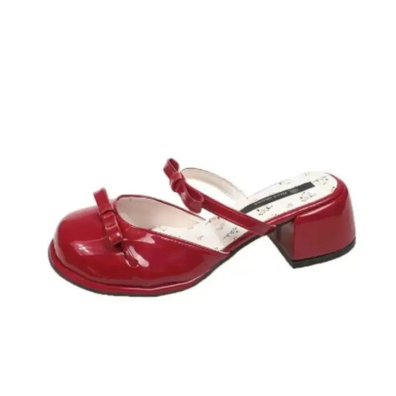 LIZAKOSHT  -  Summer Butterfly-knot Cover Toe Women Slippers Elegant Thick Heel Dress Slides Ladies Concise Slingback Dress Sandals Mule Shoes