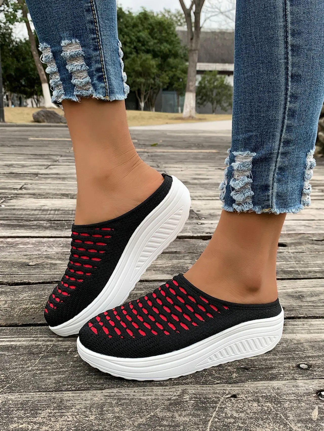 LIZAKOSHT  -  Low Shoes Woman  Cover Toe Massage Slippers House Rome Cotton Fabric Hoof Heels Rubber Slides Shoes Low Home Slippers Women'