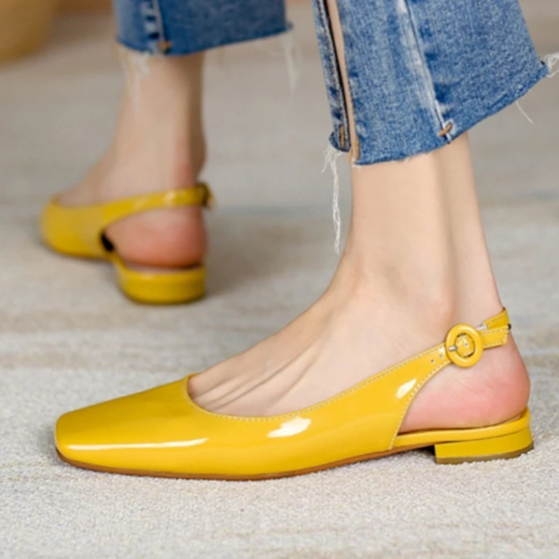 LIZAKOSHT  -  Elegant Flat Loafers Shoes Woman Soft Square toe Large Size Slingbacks Sandals Yellow Pink Dance Walking Office Shoes Comfort