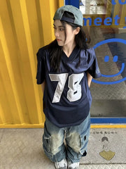 LIZAKOSHT  -  Y2k Sport Number Oversized T Shirt Women Short Sleeve V-neck Basketball Tees American Retro Hip Hop Harajuku Casual Tops