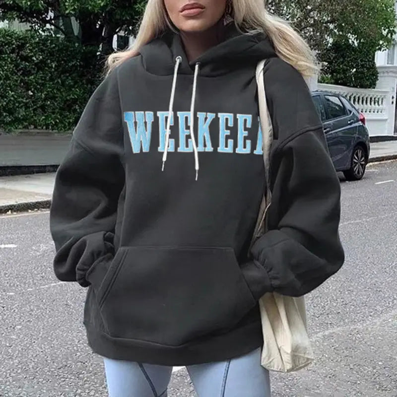 LIZAKOSHT  -  Hooded Sweatshirt High Quality With Letter Embroidery Flocking For Women Plus Velvet American Loose Slimming Inner And Outer Top