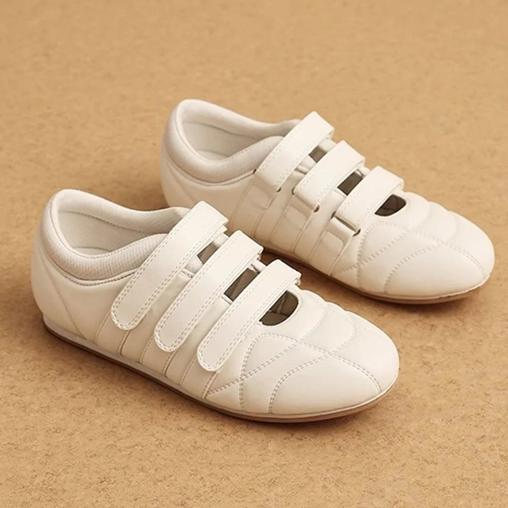 LIZAKOSHT  -  Brand Designer Comfy Walking Cream Flat Sneakers Fashion Leisure Silver Casual Shoes Women Flats Chic Black Hook&Loop Mary Janes
