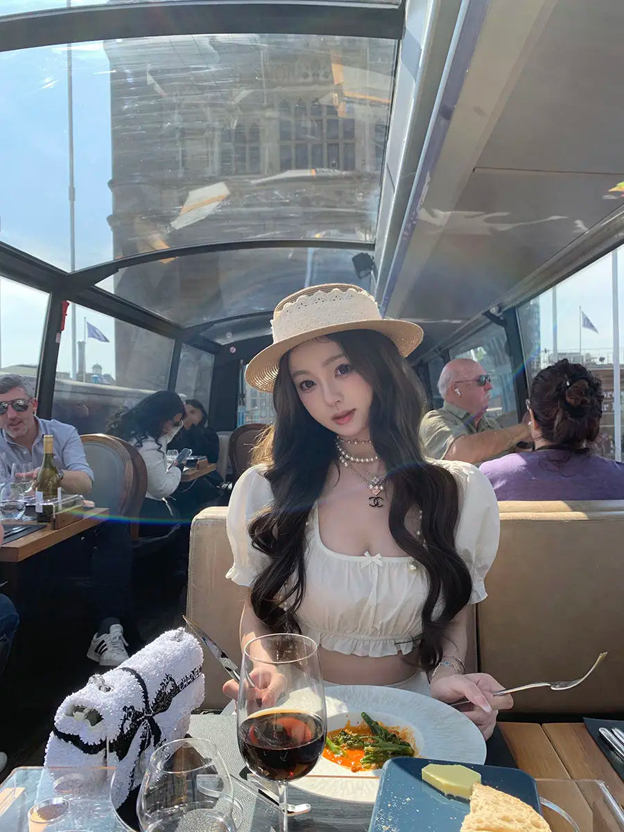 LIZAKOSHT  -  Cute Set Women's Summer Short-sleeved Square Collar Top High Waist A-line Skirt Two-piece Set Fashion Female Clothes