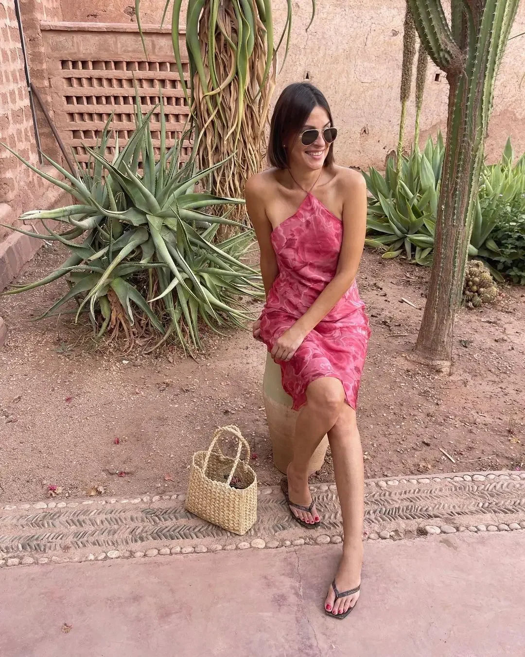 LIZAKOSHT  -  Women Sexy Floral Print Slim Halter Dress Chic Sleeveless Off-shoulder Backless Bodycon Dresses Lady Vacation Street Gowns