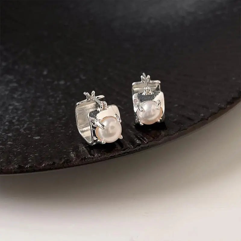 Lizakosht Fashion Square Imitation Pearl Earrings Earrings for Women New Classic Simple Scrub Geometric Handmade Party Jewelry Gift