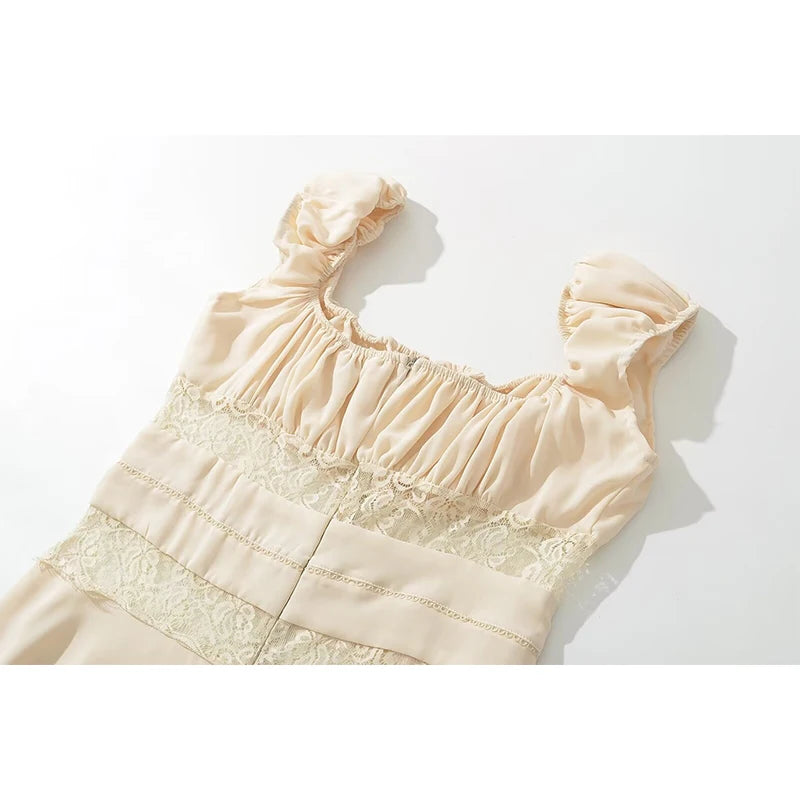 LIZAKOSHT  -  Sexy Elegant Women Lace Patchwork Square Neck Tank Dresses Sleeveless A-line Mini Party Summer Dress Holiday Chiffon Robe