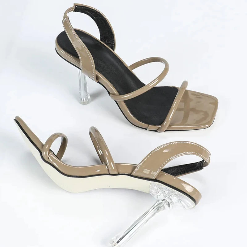 LIZAKOSHT  -  Solid color square Back Strap thin high heel sexy summer non-slip designer shoes fashion party open toe women sandal women shoes