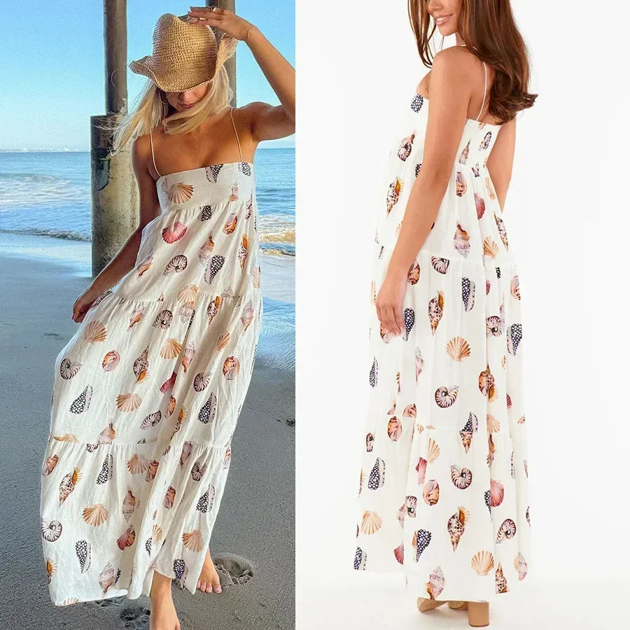LIZAKOSHT  -  Women's Fashionable Spring/summer New Camisole Printed Layered Dress Loose Holiday Women's Dress