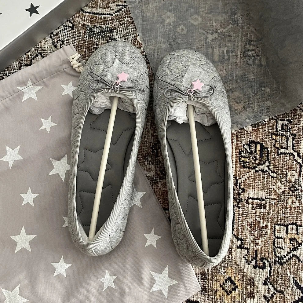 LIZAKOSHT  -   Star Embroidered Ballet Shoes for Women New Casual Sports Bow Shallow Single Shoes Women Bow Ballet Flats Soft Cotton Shoes