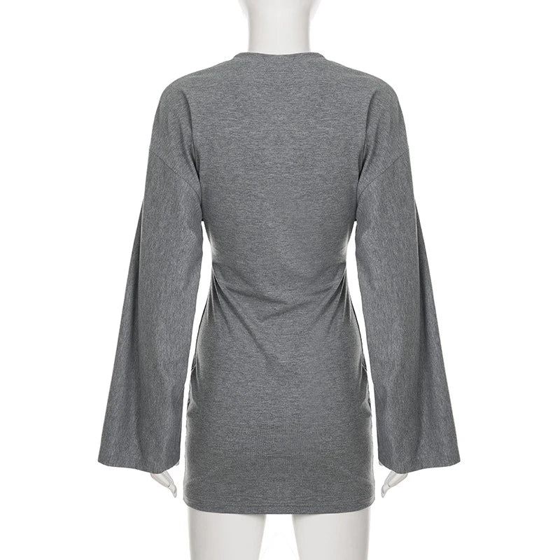 LIZAKOSHT  -  Simple O Neck Long Sleeve Solid Color Ladies Casual Mini Dress Women 2026 Autumn Party Club High Waist Vestidos Ladies