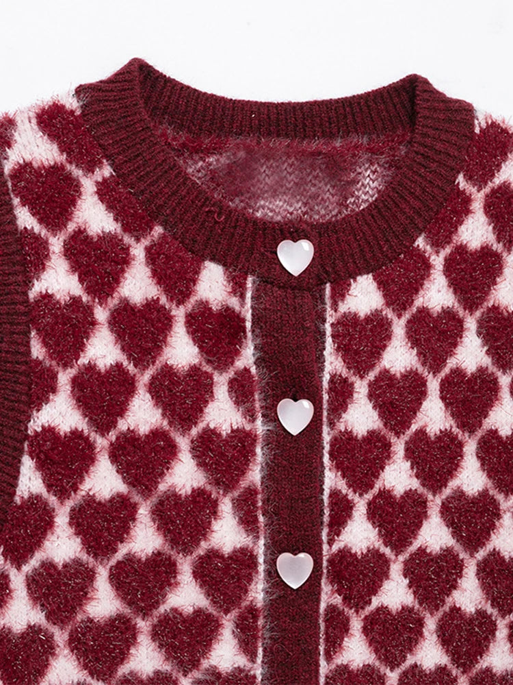 LIZAKOSHT  -  Heart Shaped Knitted Vest Sweater Waistcoat Round Neck Slim Fit Sleeveless Cardigan Knitwear Warm Fashion Women Tank Top SPring