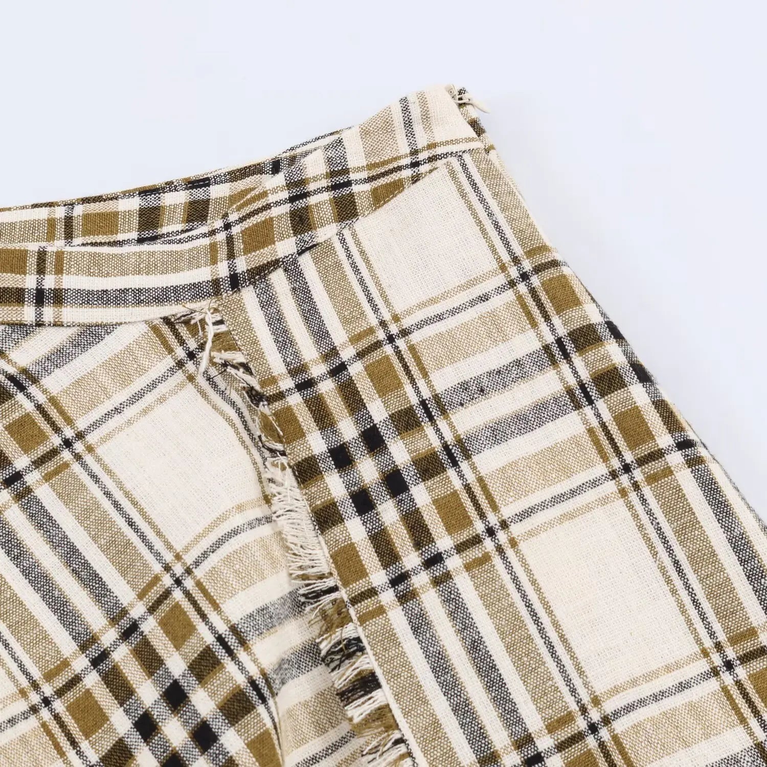 LIZAKOSHT  -  Women Casual Plaid Midi Skirt Chic Trendy Zip-up Asymmetrical Hem Skirt New  Spring Summer Women Holiday Party Skirt