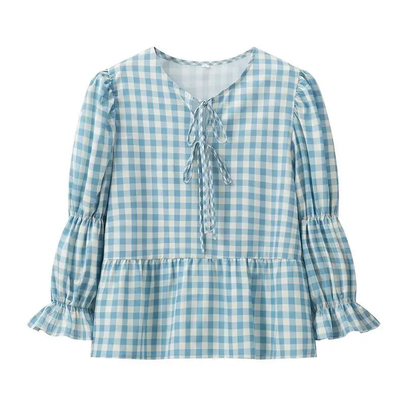 LIZAKOSHT  -  Summer New European and American Women's Street Fashion Plaid Printed Long Sleeve Shirt