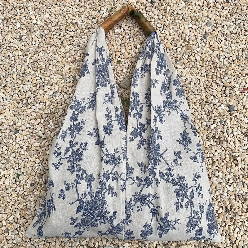 LIZAKOSHT  -  French Toile De Jouy Canvas Shoulder Tote Bag Women's Shopping Grocery Shopper Bag Portable Antique Traditional Art