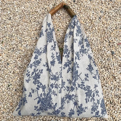 LIZAKOSHT  -  French Toile De Jouy Canvas Shoulder Tote Bag Women's Shopping Grocery Shopper Bag Portable Antique Traditional Art