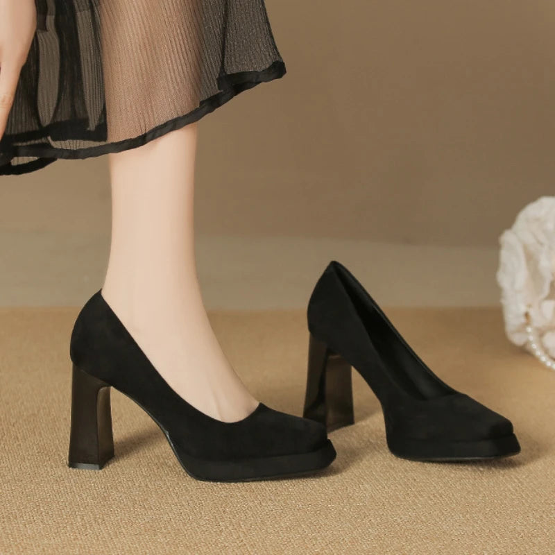 LIZAKOSHT  -  Patent Leather Platform High Heels Women Autumn New Shallow Elegant Office Shoes Square Heel Fashion Classics Sexy Pumps Women