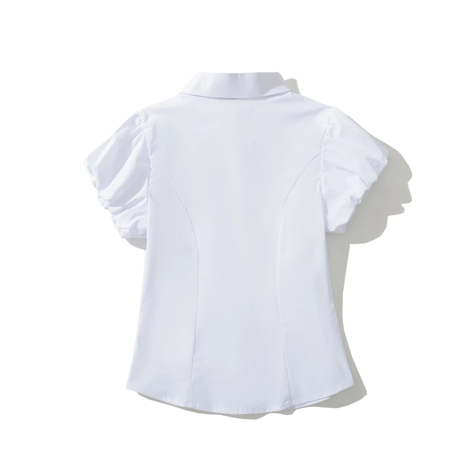 LIZAKOSHT  -  Women WHITE Corset-like Paneled Construction Short Gathered Sleeves LIANA TOP