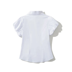 LIZAKOSHT  -  Women WHITE Corset-like Paneled Construction Short Gathered Sleeves LIANA TOP