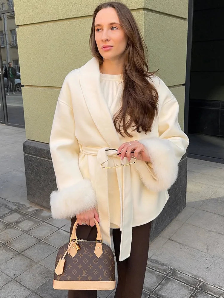 LIZAKOSHT  -  Fox Fur Woolen Women's 2025 Autumn Coat Fashion Patchwork Double-Sided Wool Overcoat Commuter New Elegant Office Jacket