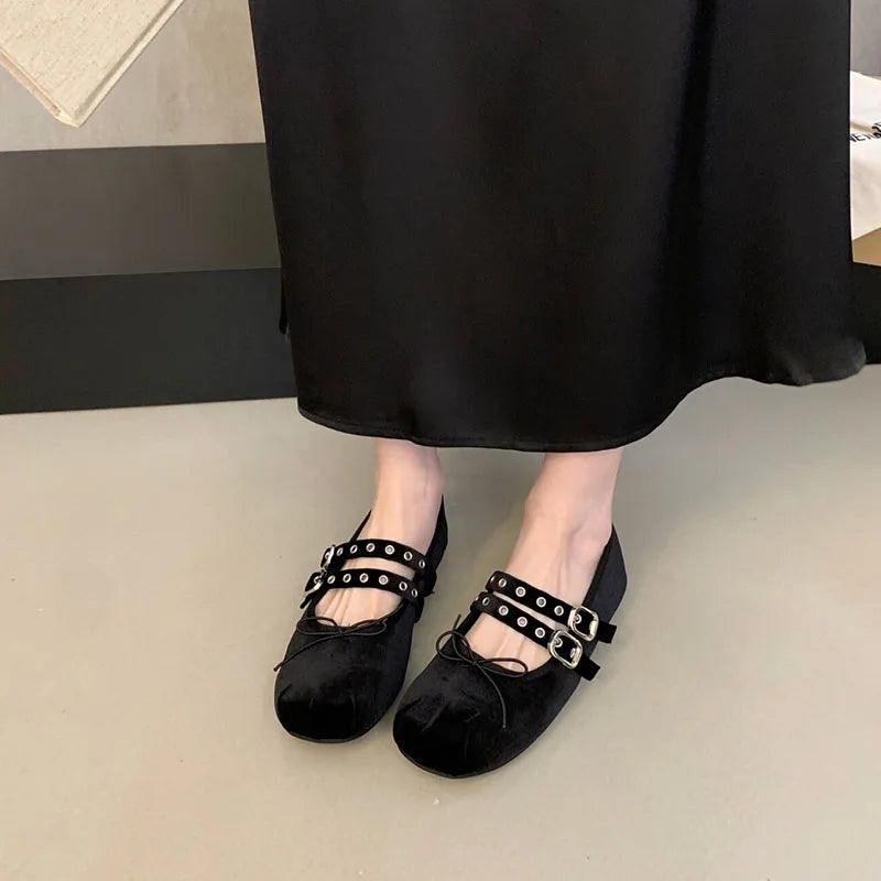 LIZAKOSHT  -  Soft Female Round Toe Footwear Women Mary Janes Lolita Shoes New Silk Fashion Buckle Strap Elegant Shallow Ladies Flats Shoes
