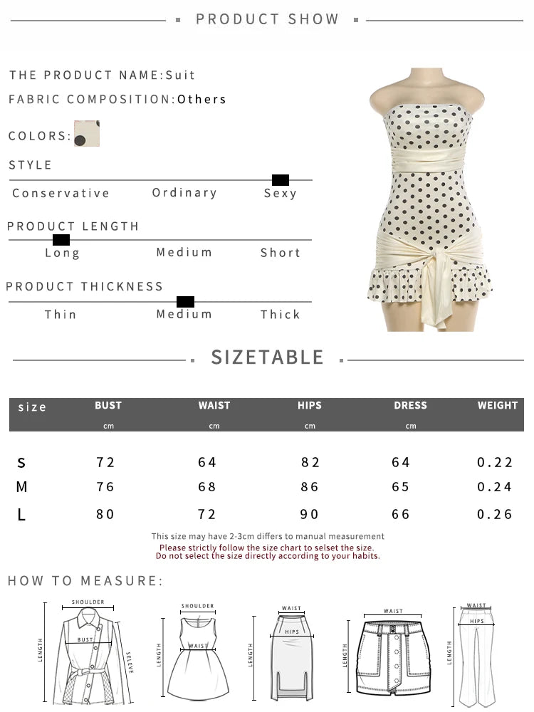 LIZAKOSHT  -  Sexy Polka Dot Print Dress Women Strapless Patchwork Bandage Knot Ribbon Stretch Chic Midnight Party Club Bodycon