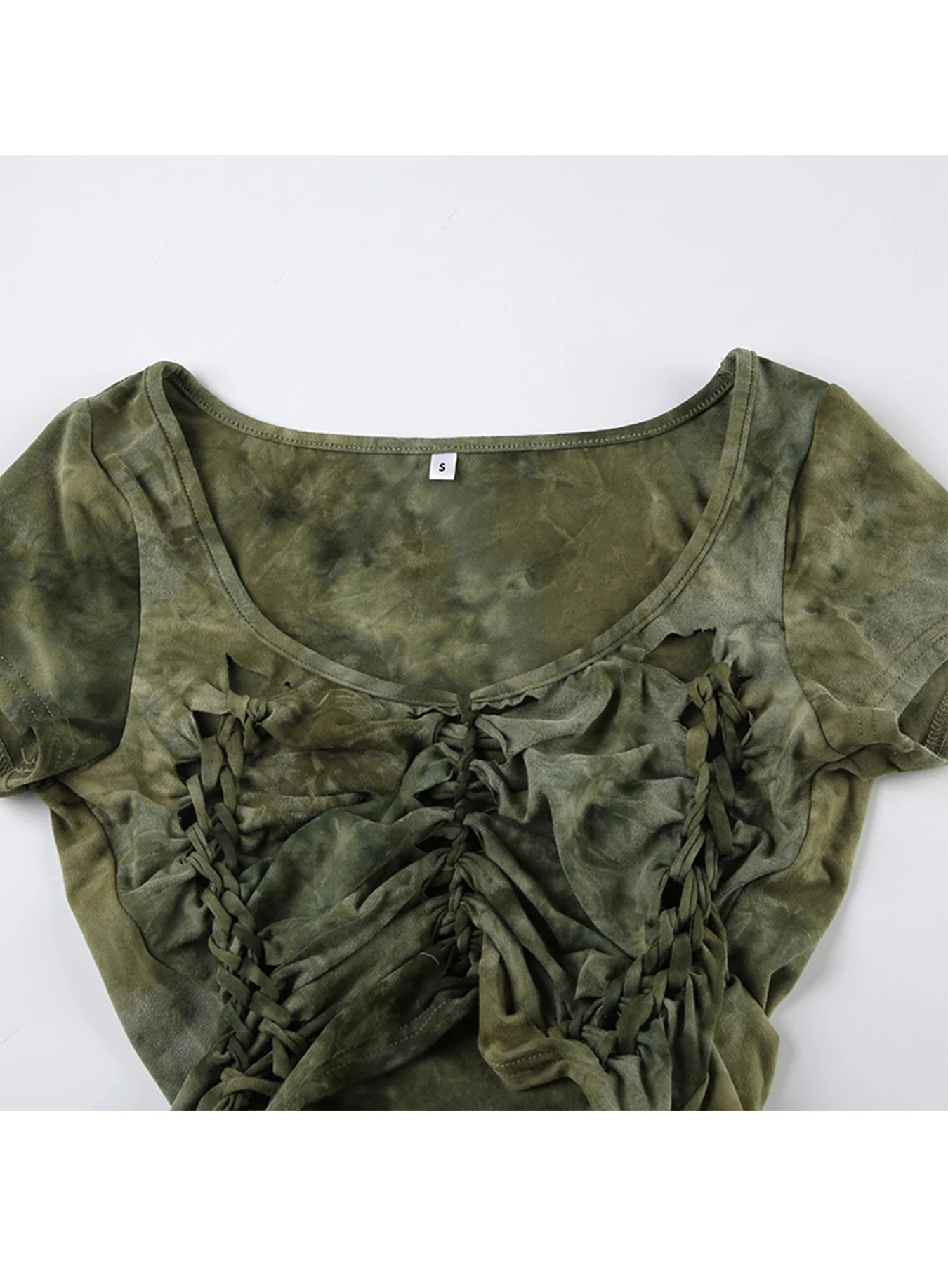LIZAKOSHT  -  Grunge Fairycore Tie Dye Print Hollow Out T Shirt Slim Square Collar Short Sleeve Tees Women Summer Streetwear Lady
