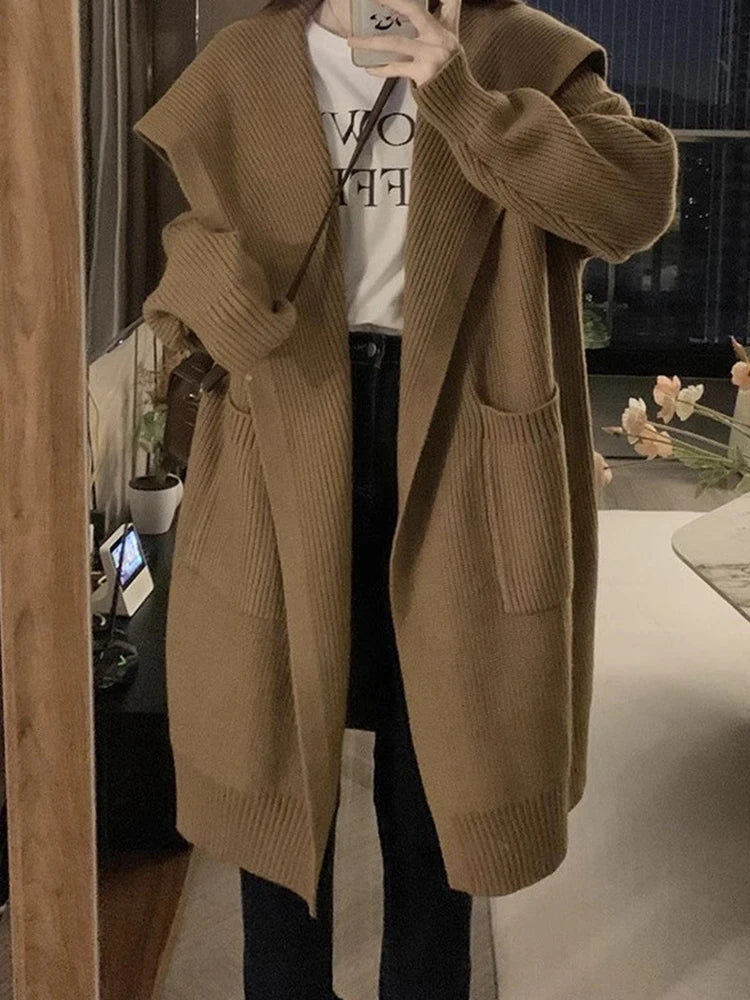 LIZAKOSHT  -  Oversized Knitted Cardigan Women Autumn Winter Thicken Warm Sweater Female Korean Fashion Vintage Casual Long Sleeve Long Coat