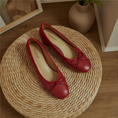 LIZAKOSHT  -  Genuine Leather Women Shoes Fashion Butterfly-knot Spring and Autumn Pumps Slip-On Casual Shoes Chunky Heel Size 34-40