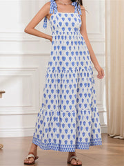 LIZAKOSHT  -  Women Sleeveless Tie-up Strap Long Maxi Dress Fashion Print High Waist Backless Dress for Summer Female Vestidos