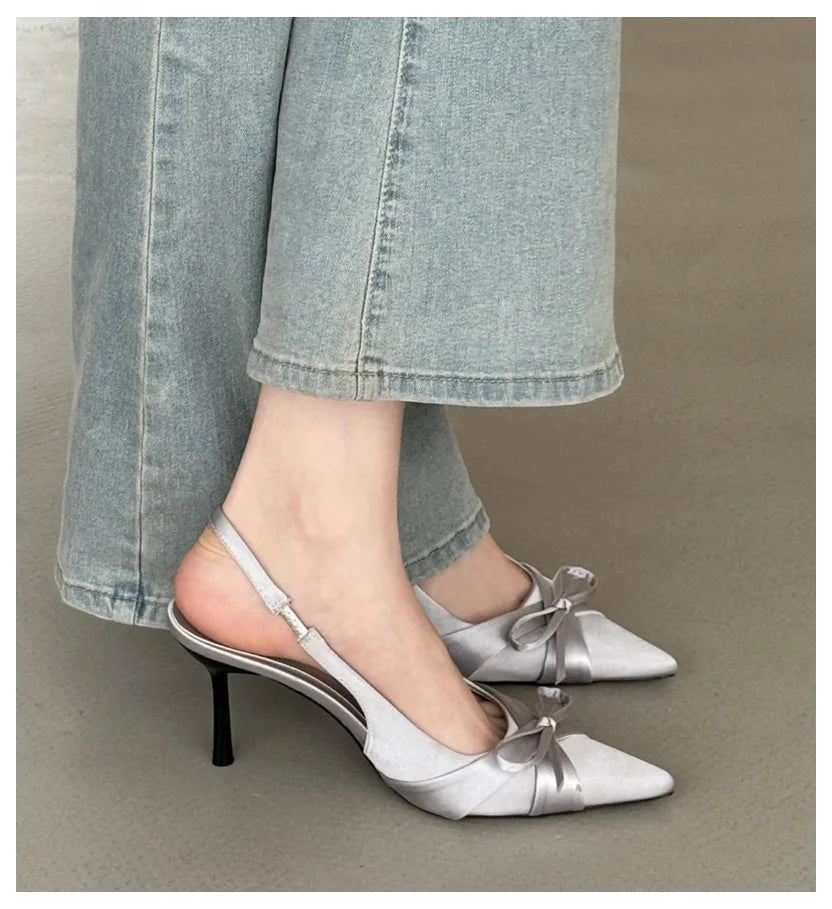 LIZAKOSHT  -  New Spring Women Thin Heels Slingback Sandals Elegant Pointed Toe Pumps Brand Designer Bow Knot Sandal For Party Dress Shoe