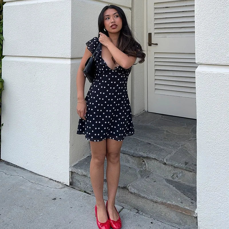 LIZAKOSHT  -  Sexy Mesh Patchwork Mini Dress Female Sleeveless V-Neck Contrast High Waist Slim Party Dress For Women Summer Y2k Dress