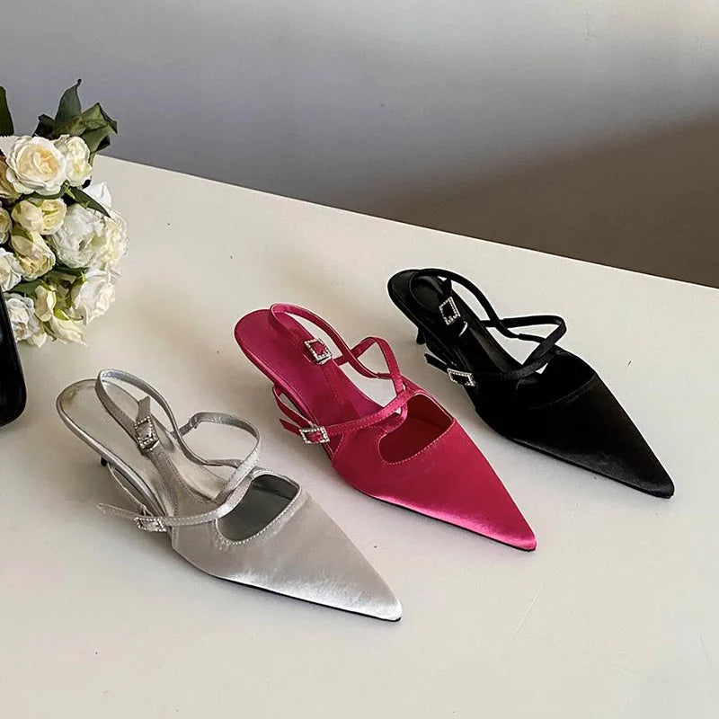 LIZAKOSHT  -  Spring Fashion Narrow Band Buckle Strap Sandals Women Pumps Elegant Pointed Toe Thin Heel Party Dress Ladies Shoes Footwear